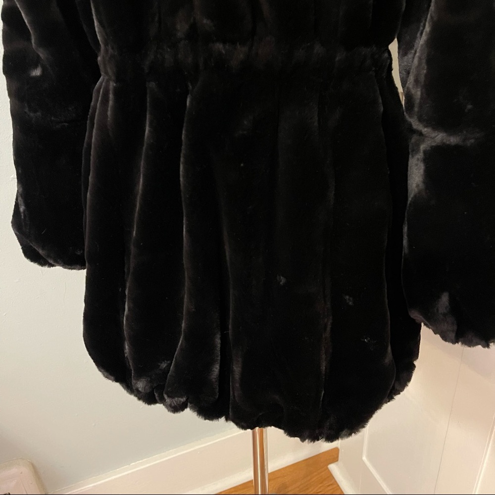 Fabulous Furs Black Hooded Sheared Faux Fur Beaver Anorak Winter Coat Size Small - Picture 12 of 16